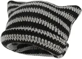 Comparer les prix de Bonnet rayé - Femme - Avec corne de diable - Chaud - Tricoté - Taille unique