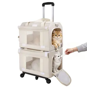 Comparer les prix de Sac de Transport pour Animaux à Roulettes à 2 Étages - Valise pour Chat/Chien Pliable Respirant Beige