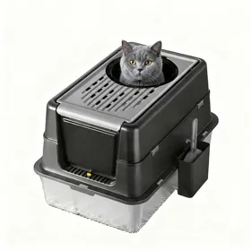 Meilleurs prix pour Garvee Bac litière inox rebord anti-odeur surface antiadhésive fond antidérapant nettoyage facile – pour tous chats noir.