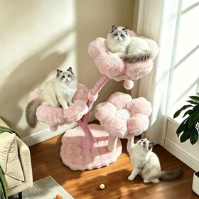 Comparer les prix de Arbre à chat floral - BINGOPAW - Hauteur 105 cm - Design fleuri rose - 3 niveaux - Plateformes en peluche