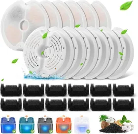 Meilleurs prix pour Filtre Fontaine Eau Chat,12 pièces de Filtre de Rechange pour Fontaine pour Chat 67oz/2L avec éclairage Nocturne LED,12 Filtres 2L
