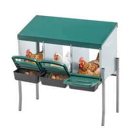 Meilleurs prix pour Pondoir Poules 3 Compartiments avec Pieds - Nichoir Automatique Récupération Œufs - Toit Incliné Métal Galvanisé