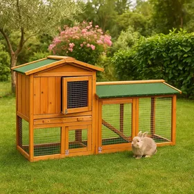 Meilleurs prix pour Clapier double en bois XL à deux étages avec enclos – Cage pour lapin ou cochon d’Inde avec tiroir coulissant