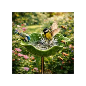 Meilleurs prix pour Piquet de jardin décoratif en métal fait main – Fleur avec bain pour abeilles et abreuvoir pour oiseaux