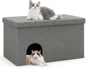 Comparer les prix de GOPLUS Maison de Toilette pour Chat, Meuble Litière Caché Pliable avec Tapis de Litière, Filtre de Contrôle Odeurs, 90x50x50cm,