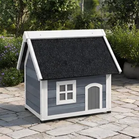 Meilleurs prix pour Maison pour chat dextérieur en bois cool gray 77x575x68 cm toit ouvrant 3 portes