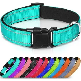 Comparer les prix de Collier de chien réfléchissant - Phoesky - Imprimé écologique - Nylon souple - Rembourré - Réglable - Sarcelle