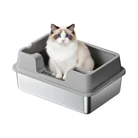 Comparer les prix de Garvee Bac à Litière XL Inox Chat  Semi-Fermé Anti-Odeur Anti-Fuite & Nettoyage Facile  Idéal Multi-Chats  Gris 60x40x27cm