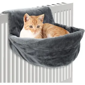 Meilleurs prix pour Lit Suspendu pour Chat lit hamac en Peluche Amovible et Lavable Doux et Chaud avec Cadre en Fil métallique Gris-UISAVE