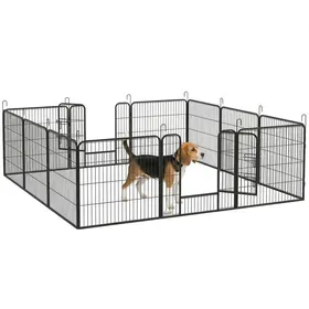 Comparer les prix de Parc Enclos pour Chiot et Chien AoSenYunZhou Modulable Pliable 12 Panneaux en Acier Époxy Gris 80x80cm Porte