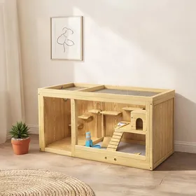 Meilleurs prix pour Cage spacieuse en bois naturel pour hamster et gerbille avec toit ouvrant et accessoires