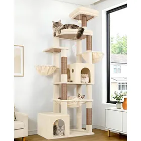Comparer les prix de Arbre à chat XXL - JOZSI - 193 cm de hauteur - 2 grandes niches - Hamac 50x40 cm - 2 paniers - Plateforme rembourrée