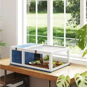 Comparer les prix de Terrarium pour tortue en bois extensible avec maisonnette toit ouvrant grillagé 91 x 605 x 32 cm bleu Grjofek