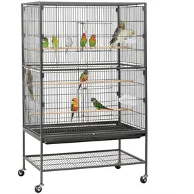 Meilleurs prix pour Cage à oiseaux grande taille 79x52x132 cm sur roulettes 360° - 2 étages en métal grille hygiénique plateau coulissant