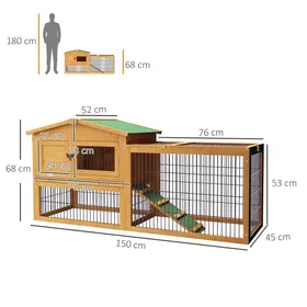 Meilleurs prix pour clapier à lapins 2 niveaux clapier en bois de sapin résistant à lhiver maison à deux étages avec enclos rampe 150x52x68 cm cage à