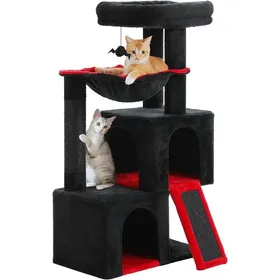 Comparer les prix de Arbre À Chat,104Cm,Avec 2 Grottes Spacieuses,Pour Chats D'Appartement,Hamac Confortable,Perchoir,Tampon Griffoir Et Balle De Jeu A