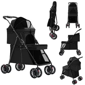 Meilleurs prix pour MIPAN.Double Couche Poussette pour Chien Chat Animaux - Animaux Voyage Poussette - Pliable Chien Chat À Quatre Roues Chariot - Noir