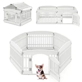 Comparer les prix de Barrière Pliable à 6 Panneaux pour Animaux COSTWAY Enclos dExercice Portable avec Porte à Verrouillage Sécurisé Intér Extér
