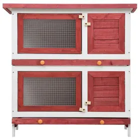 Meilleurs prix pour Clapier dextérieur en bois - WIENS - 4 portes - Rouge - 90x45x90 cm - Treillis métallique - Toit étanche