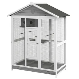 Meilleurs prix pour Grande cage oiseau volière à oiseaux intérieur exterieur 4 perchoirs bac à litière coulissant 112 x 68 x 154 cm gris