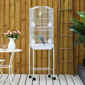 Comparer les prix de Volière sur Pied Roulettes Toit Ouvrant 3 Perchoirs Étagère 465x36x157cm