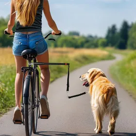 Meilleurs prix pour Laisse pour chien pour vélo 124 cm laisse dexercice chien facile à installer et amovible acier et polyester noir