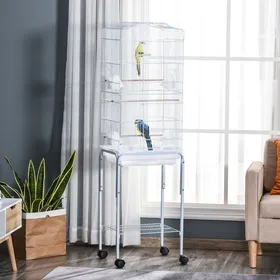 Comparer les prix de MOTHINESSTO1146-Cage à oiseaux sur pied volière oiseaux sur roulettes avec toit ouvrant 3 perchoirs étagère inférieure 465 x 36 x 1