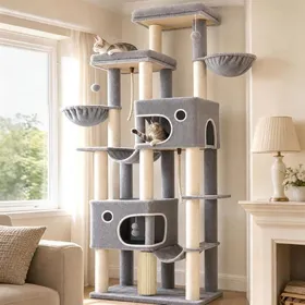 Meilleurs prix pour Arbre à Chat XXL Grand Tour à Chat de 213 cm de Haut avec 10 Griffoirs 2 Grand Plateformes Grottes 2 HamacsGris Clair
