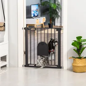 Comparer les prix de Barrière de sécurité animaux avec porte fermeture automatique système de double verrouillage acier noir