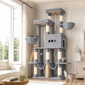 Meilleurs prix pour Arbre à Chat 2 Plateformes Extra-Larges 2 Grandes Grottes 9 Poteaux à Griffer en SisalConvient aux Chats Maine Coon Gris Clair