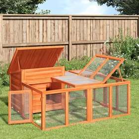 Comparer les prix de Clapier en bois de pin - vidaXL - 144x123x675 cm - Brun - Toit résistant à leau - Parois grillagées
