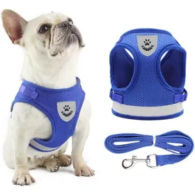 Comparer les prix de Harnais en maille pour animaux de compagnie Harnais anti-fugue pour chien avec boucle auto-agrippante réfléchissante (Grand Bleu)