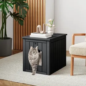 Comparer les prix de GIANTEX Meuble Litière Chat avec Porte Rabattable 47 x 60 x 545 CM Intempérie avec Verrou de Sécurité (Noir)