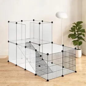 Comparer les prix de Enclos intérieur modulable 2 niveaux pour lapins et petits animaux 140x70x90 cm acier et panneaux résine noir