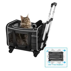 Meilleurs prix pour Porte-chien à roulettes pour chat - Porte-chien à roulettes avec poignée télescopique et bandoulière - Noir