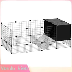 Meilleurs prix pour LIA Enclos pour petits animaux cage à lapin modulable 31 panneaux avec niches surélevées en acier 140x70x52cm noir