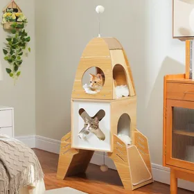 Meilleurs prix pour Arbre chat en bois pour chats dintrieur arbre chat moderne avec deux condos confortables grattoirs en multicolore GRILLE D'ARBRE