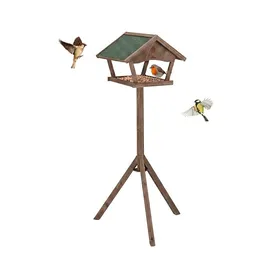 Comparer les prix de Relaxdays Mangeoire pour oiseaux sur pied 137 cm toit imperméable jardin et balcon bois de sapin marron