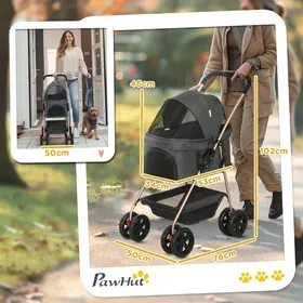 Meilleurs prix pour Nouveaux matériaux écologiques Carrousse 3-en-1 pour animaux domestiques poussette pour chiens pliable avec 4 roues et porte amov