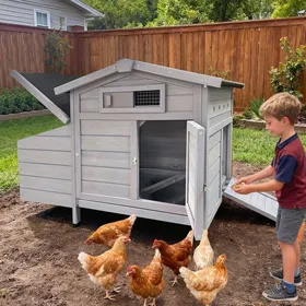 Meilleurs prix pour Poulailler en Bois sur Pilotis avec Pondoir et Rampe Cage à Poule Extérieur Facile à Nettoyer 105x52x71cm Gris