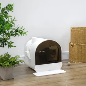 Meilleurs prix pour Bac A Litiere Bac litière chat 5kg couvercle tapis plastique blanc 43x44x47cm