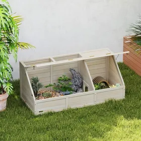Comparer les prix de Maison enclos cage pour petit animal tortue en bois avec couvercle ouvrable loquets 2 espaces distincts bois naturel