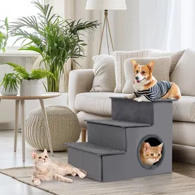 Comparer les prix de GOPLUS Escalier pour Animaux Domestiques Échelle à 3 Marches pour Chiens Panier Douillet pour Chats Surface et Fond