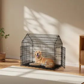 Comparer les prix de Cage pour Chien Pliable 120 x 725 x 109 cm Métal Double Porte Nettoyage Facile Noir