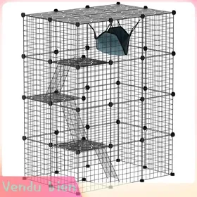 Meilleurs prix pour LIA Cage chat intérieur acier 4 niveaux DIY 5 portes hamac 105x70x140 cm noir