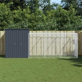 Meilleurs prix pour Poulailler avec cour - vidaXL - Anthracite - Acier galvanisé - 165x455x181 cm - Grillage de sécurité - Toit protecteur