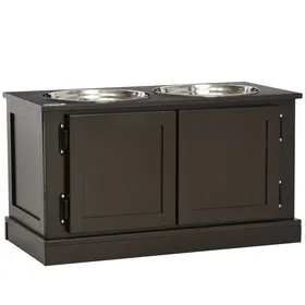 Meilleurs prix pour Gamelle - Ecuelle Surélevée Avec Rangement 2 Bols Pour Grands Chiens Eau&nourriture Support 60x30x34 Cm Café