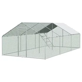 Comparer les prix de Enclos métallique 3x6x2m pour poules & lapins - Verrou sécurité + Bâche imperméable PE - Abri extérieur petits animaux