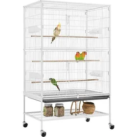 Meilleurs prix pour Grande Cage à Oiseaux sur Pied à Roulettes - Volière pour Canaries Perroquets Grosses Perruches Cacatoès Aras - 2 Étages 79×52×1