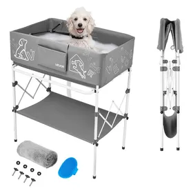 Meilleurs prix pour Baignoire Surélevée pour Chien Pliable-VEVOR-Station de Lavage Portable-pour Animaux de Compagnie-Gris